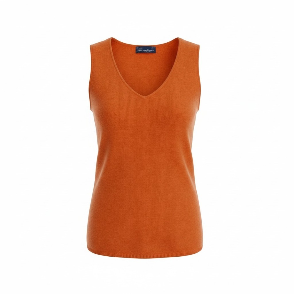 Susan Graver Women Sweater‎ 1X Orange V-Neck Sleeveless Knit Plus Size Layering